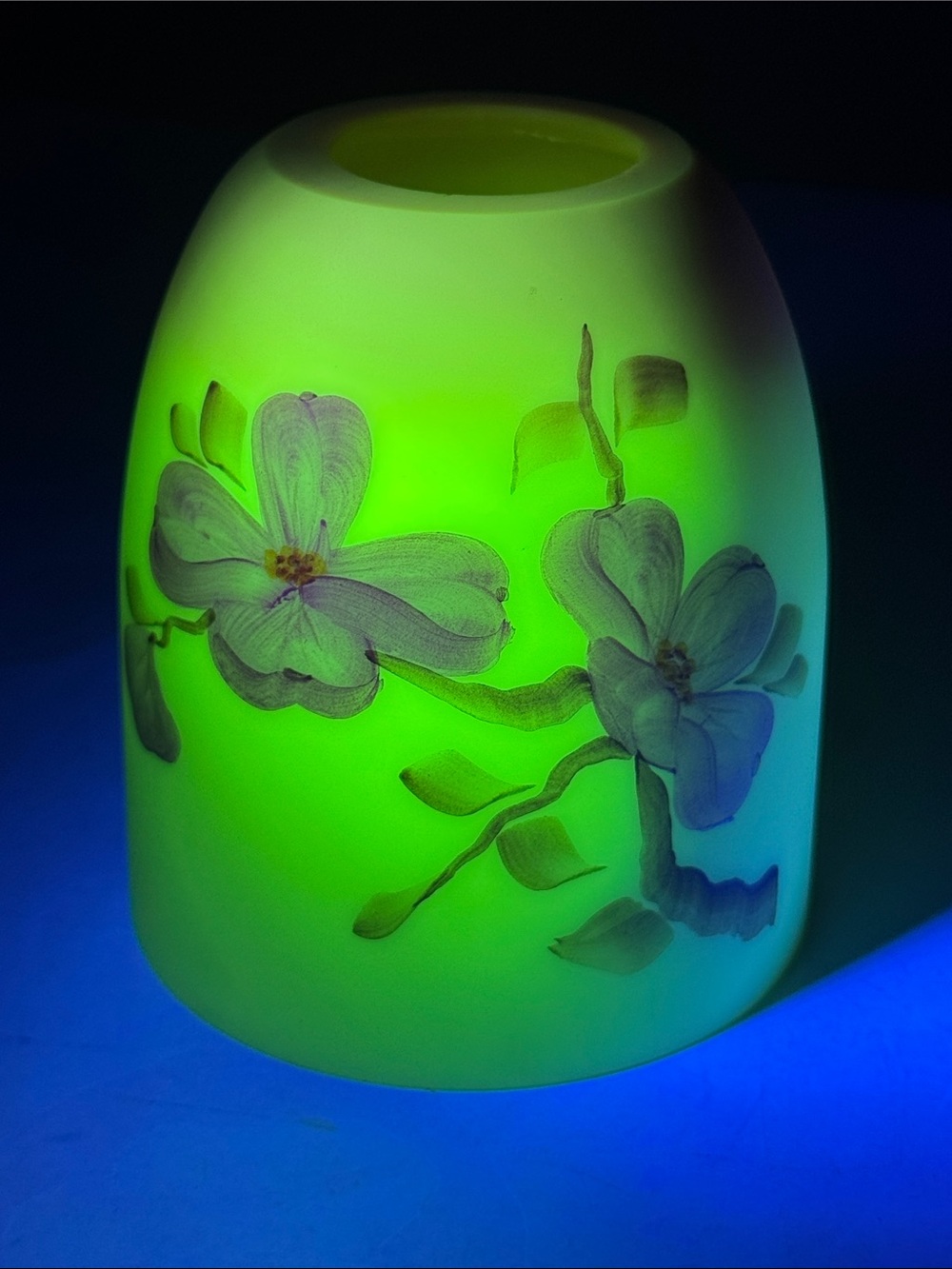 Fenton Burmese Fairy Lamp TOP ONLY Pink Dogwood Uranium Satin Glass hand painted